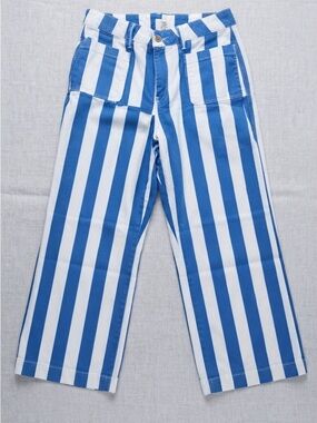 BDG Blue and White Vertical Stripe Cropped Wide-Leg Pants